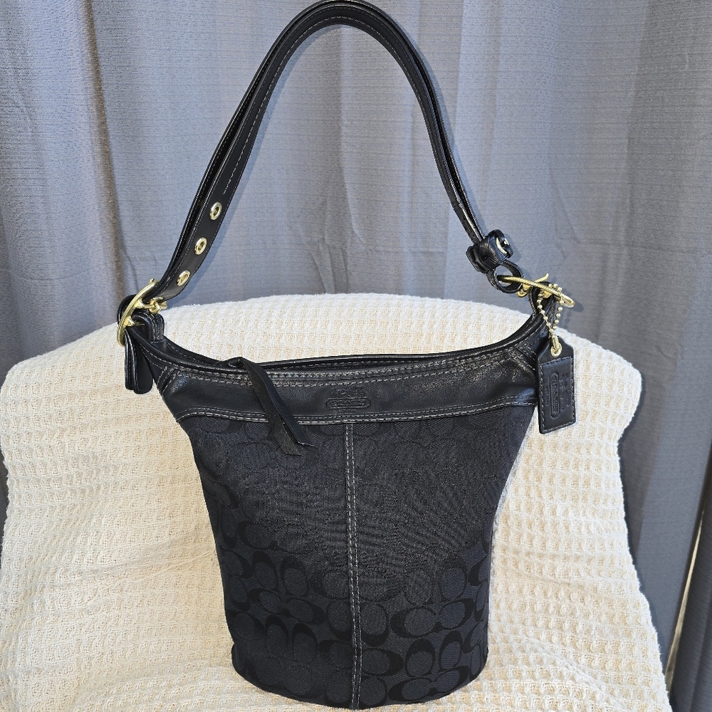 COACH 11437 Black Signature Jacquard Bucket Duffle Bleecker Shoulder Crossbody